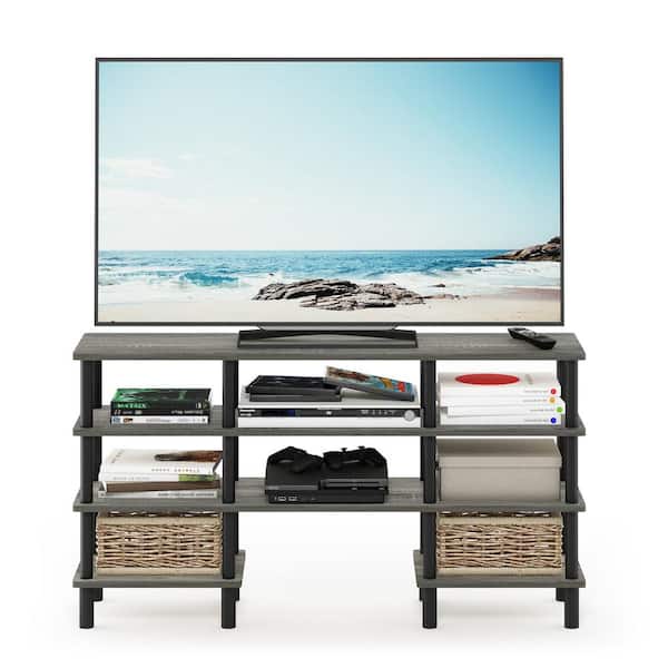 Furinno 26.93 in. French Oak Gray/Black Plastic 5-shelf Etagere Bookcase with Open Back