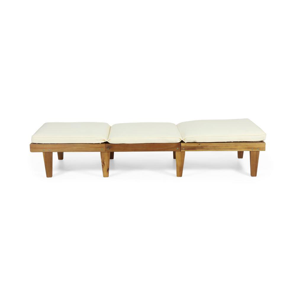 Teak Finish Acacia Wood Chaise Lounge with Cream Cushions