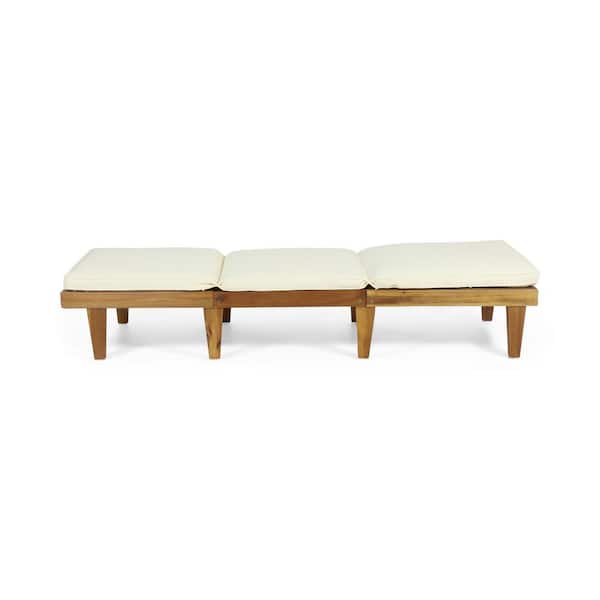 Wyatt Teak 2-Piece Wood Outdoor Patio Chaise Lounge with Cream Cushions