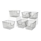 Scoop 12.75 in. D x 9.5 in. W x 8 in. H Small Industrial Gray Steel Wire Storage Bin Basket Organizer (6-Pack)