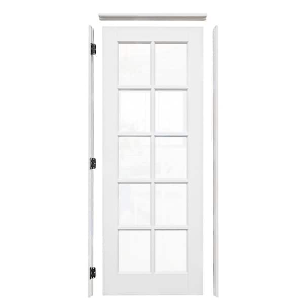 32 in. x 80 in. 10-Lite Clear Glass Right Handed White Solid Core MDF Door with Quick Assemble Jamb Kit