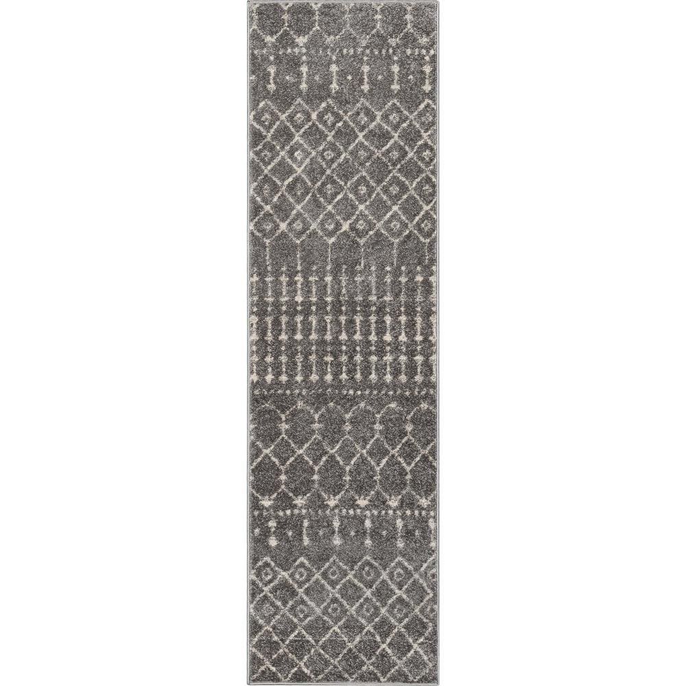 Gray Moroccan Trellis Synthetic Runner Rug 2' x 7'3"