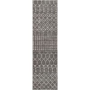 Grey Charcoal 2 ft. x 7 ft. 3 in. Mystic Colette Moroccan Trellis Runner Area Rug