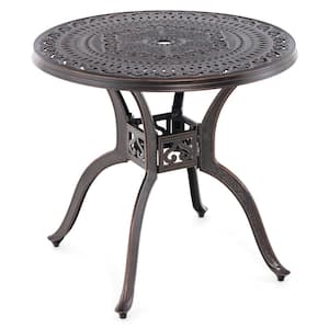 31.5 in. Metal Round Outdoor Dining Table with 2 in. Umbrella Hole
