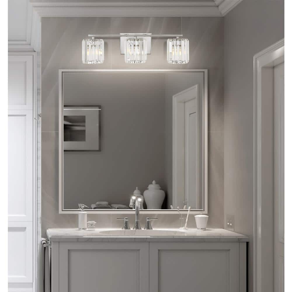 23" Chrome Crystal Cut Embellished Bath Vanity Light