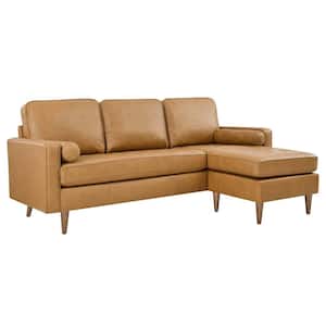 Valour 78 in. Leather Apartment Sectional Sofa in Tan