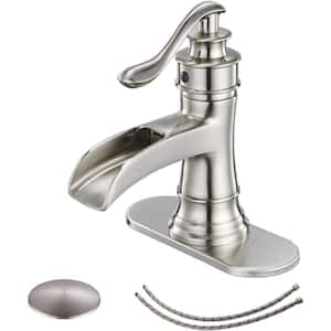 14.84 x 7.52 x 3.07 in. Bathroom Faucet Brushed Nickel - Single Hole Matching Pop Up - Commercial Water Supply Hose
