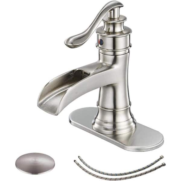 Dyiom 14.84 x 7.52 x 3.07 in. Bathroom Faucet Brushed Nickel - Single Hole Matching Pop Up - Commercial Water Supply Hose