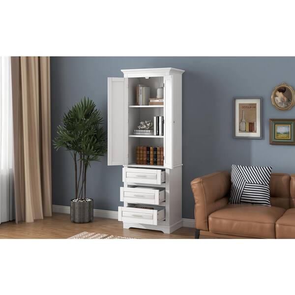 URTR White Storage Cabinet with 2 Doors &1 Drawer, Tall Bathroom Cabinet  with Adjustable Shelf, Narrow Floor Storage Cabinet T-02106-K - The Home  Depot