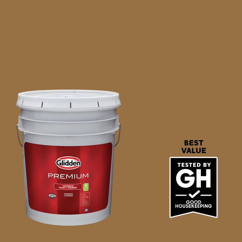Glidden Premium 5 gal. PPG1087-7 Chewy Caramel Semi-Gloss Interior