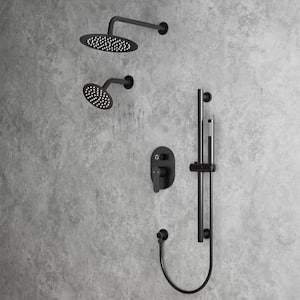 3-Spray Patterns Round Fixed Shower Head 10, 6 in. with Wall Mount Dual Shower Heads in Matte Black