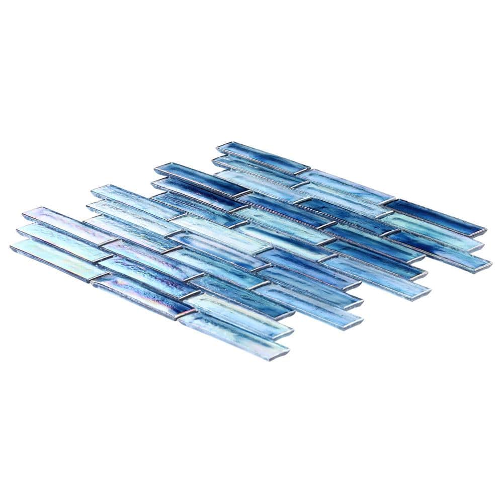 Beach Blue Polished Glass Brick Joint Mosaic Wall Tile