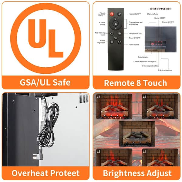 28 in. W x 23.4 in. H 400 sq. ft. Infrared Electric Fireplace Insert, Touch Panel Heater, with Trim Kit