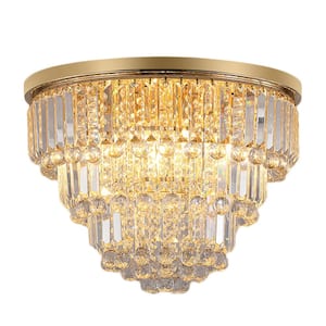19.70 in. 6-Light Gold Flush Mount with Crystal Shade and No Bulbs Included