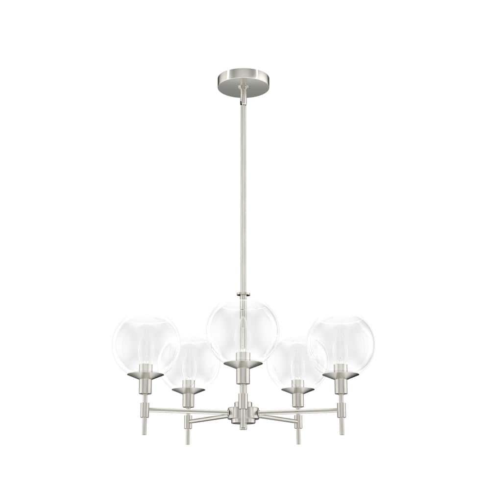 Elegant Brushed Nickel 24" Crystal Orb 5-Light Chandelier