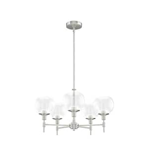 Xidane 5-Light Brushed Nickel Branched Chandelier With Clear Glass Shades