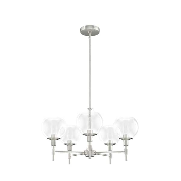 Xidane 5-Light Brushed Nickel Branched Chandelier With Clear Glass Shades