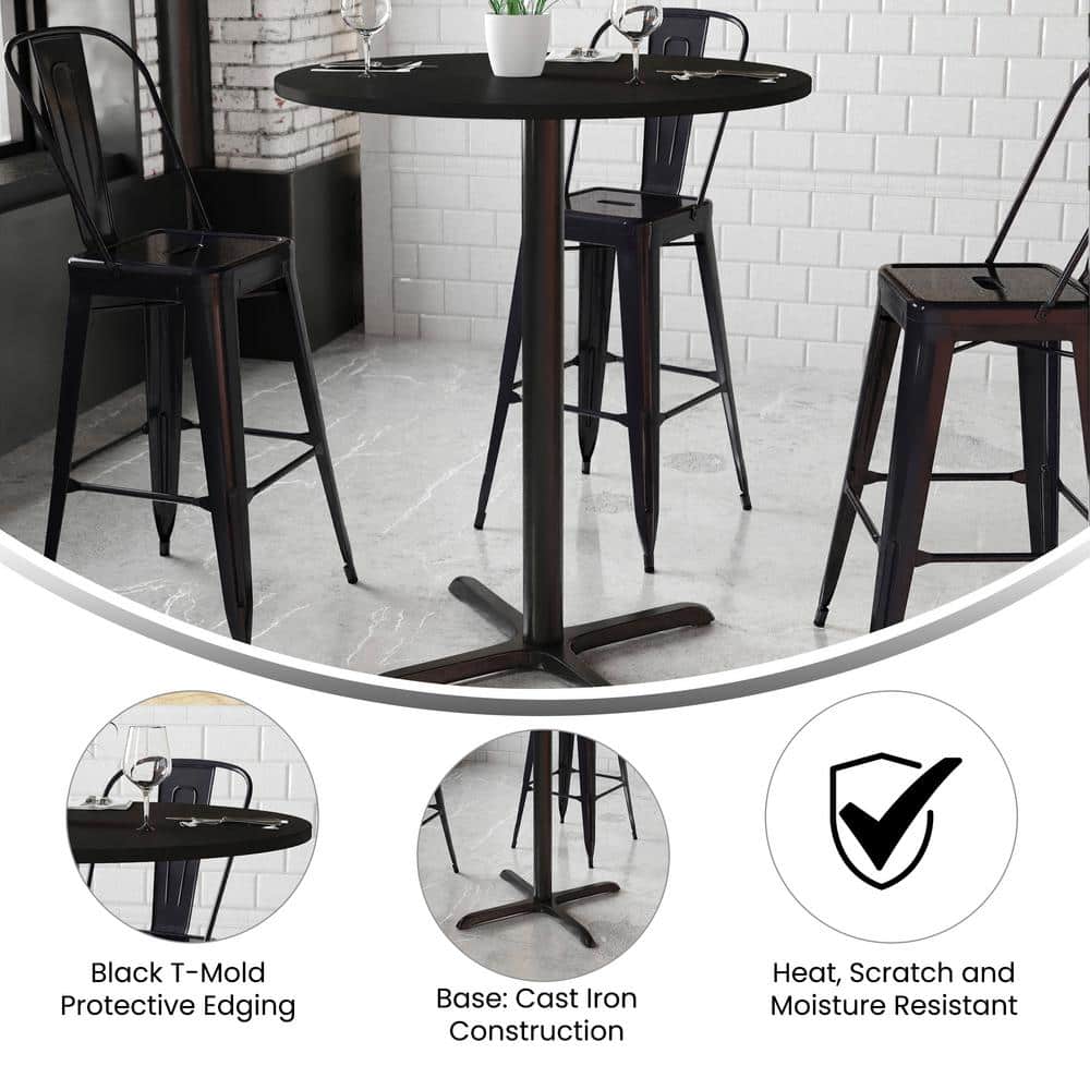 Black Round Laminate Bar Height Table with Cast Iron Base