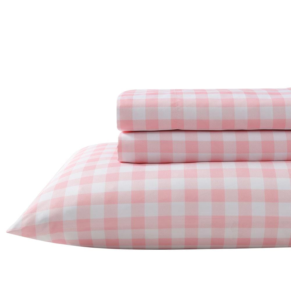 Soft Microfiber Size Queen 4 Piece Gingham Sheet Set Plush Throw Red White Check outlet