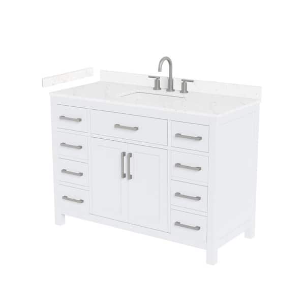 Beckett 48 in. Single Freestanding White Bath Vanity with Carrara Cultured Marble Top