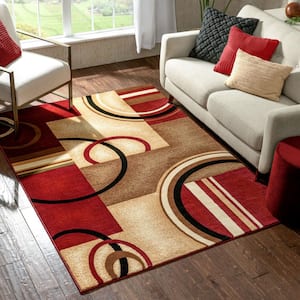 Barclay Arcs and Shapes Red 9 ft. x 13 ft. Modern Geometric Area Rug