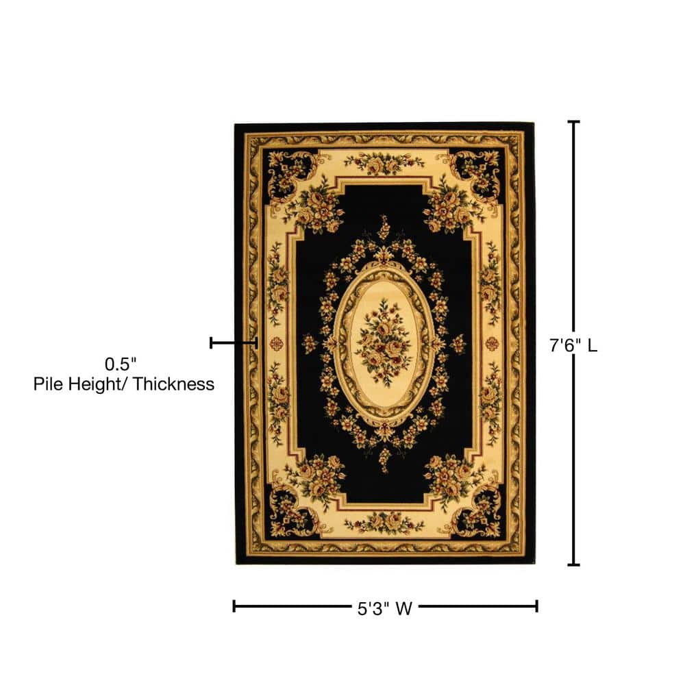 Black and Ivory Safavid Style Rectangular Area Rug