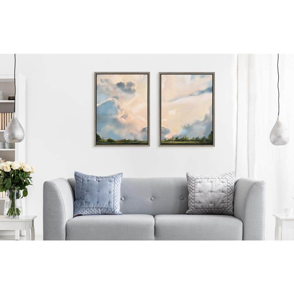 Sylvie Clouds Framed Canvas Set in Gray and Beige