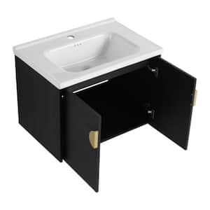 GLEM05 28.00 in. W x 18.50 in. D x 20.70 in. H Single Sink Floating Bath Vanity in Black with White Solid Surface Top