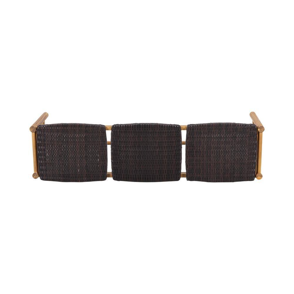 Teak Brown Acacia Wood & Woven Wicker Outdoor Bench