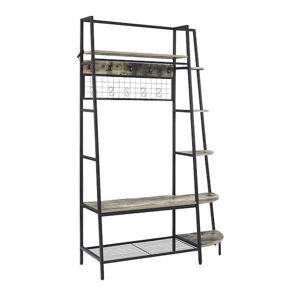 Amucolo Gray Hall Tree with Shelves, Multiple Hooks, and Bench Seat