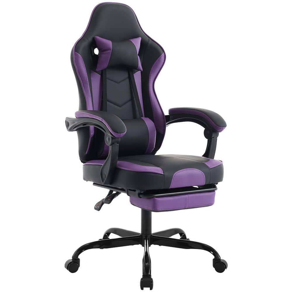 Purple Leather Adjustable Height Ergonomic Computer Chair with Footrest ...