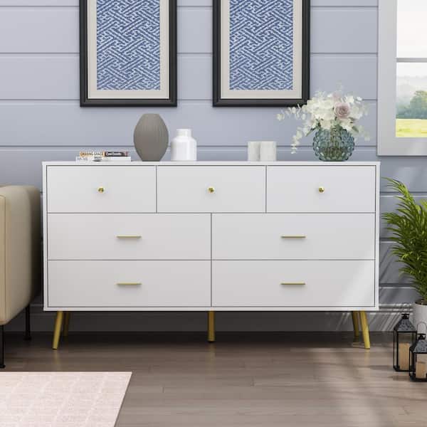 FUFU&GAGA 7-Drawer White Chest of Drawers, 31.5 in H-55.9 in W-15.7 in D