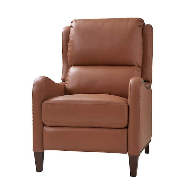 JAYDEN CREATION Hyde Modern Retro Cigar Genuine Leather Recliner with Nailhead Trim-Brick