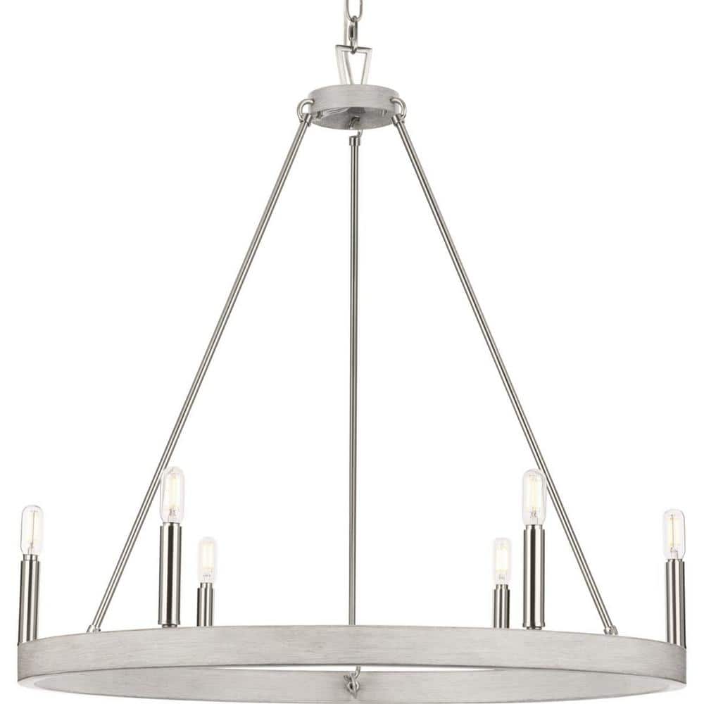 Galloway 6-Light Brushed Nickel and Oak Chandelier