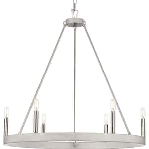 Galloway 6-Light 28.25 in. Brushed Nickel Modern Farmhouse Chandelier with Grey Washed Oak Accents