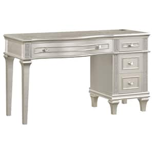 Evangeline 1-Piece Silver and Ivory Makeup Vanity Table with 4-Drawer