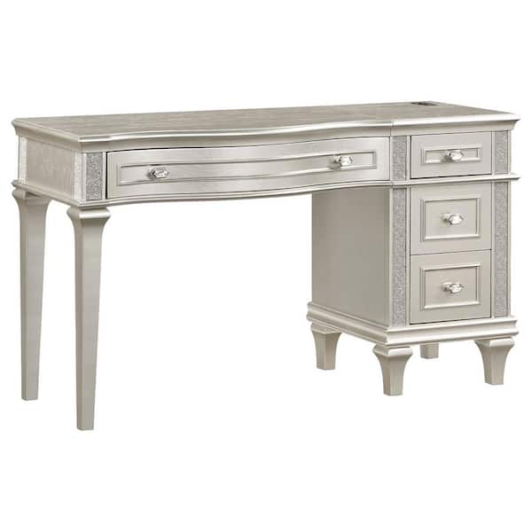 Coaster Evangeline 1-Piece Silver and Ivory Makeup Vanity Table with 4-Drawer