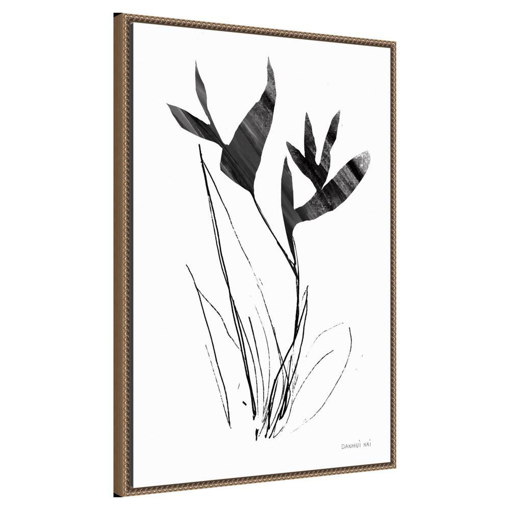 23" x 33" Black and White Abstract Floral Canvas Print with Bronze Frame