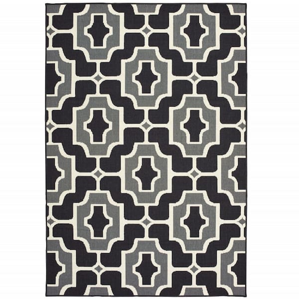 Black, Gray 2 ft. x 4 ft. Loomed Geometric Polypropylene Rectangle Indoor/Outdoor Area Rug