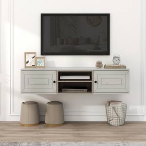 Wall Mounted Floating Storage TV Stand for TVs up to 65 in. with Adjustable Shelves, Magnetic Door, Cable Management
