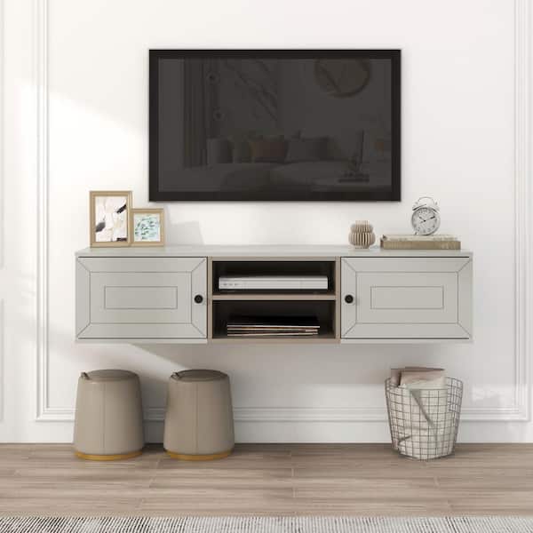 Floating TV Stand,Wall Mount Shelf Decorative Entertainment Center Floating  TV Cabinet Hanging TV Console with 2 Storage Compartments,Space Saver