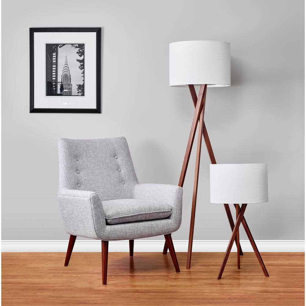 Contemporary Rustic White Linen Shade Tripod Table Lamp