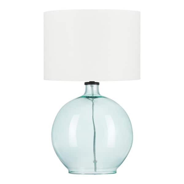 Hampton Bay Windmere 21.5 in. Seagrass Green Glass Table Lamp with White Shade