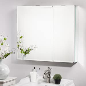 30 in. W x 26 in. H Silver Surface Mount Bi-View Bathroom Medicine Cabinet with Tempered Glass Adjustable shelves
