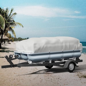 Pontoon Boat Cover 21 ft. to 24 ft. Trailerable Boat Cover 600D Marine Oxford Fabric with 2 Support Poles 7 Straps, Gray