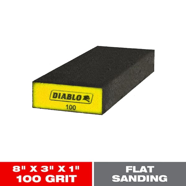 DIABLO 8 in. x 3 in. x 1 in. 100 Grit Fine Extended Flat Edge Sanding Sponge