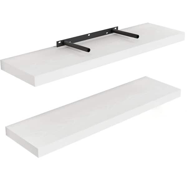 Unbranded 24 in. W x 6.5 in. D White Wood Floating Shelves for Wall(Set of 2) Decorative Wall Shelf