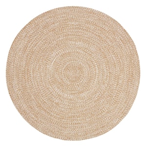 Braided Latte-White 4 ft. Round Reversible Transitional Polypropylene Indoor/Outdoor Area Rug