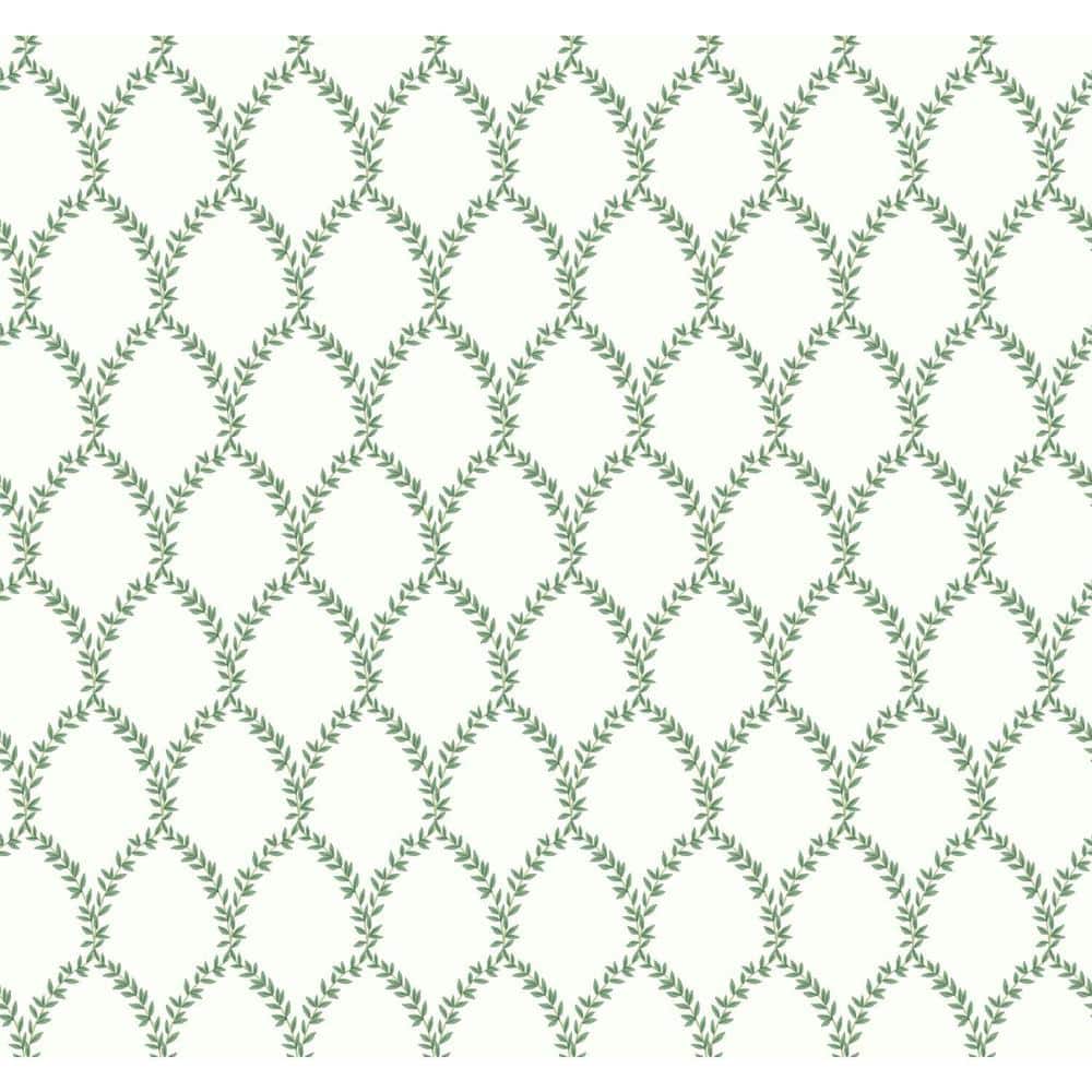 Laurel Leaf Arc 27' x 27" Removable Wallpaper Roll in Green/White