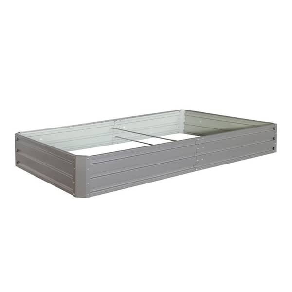 8 x 4 x 1 ft. Grey Metal Rectangle Outdoor Planter Box Garden Bed with opening botton (1-Pack)